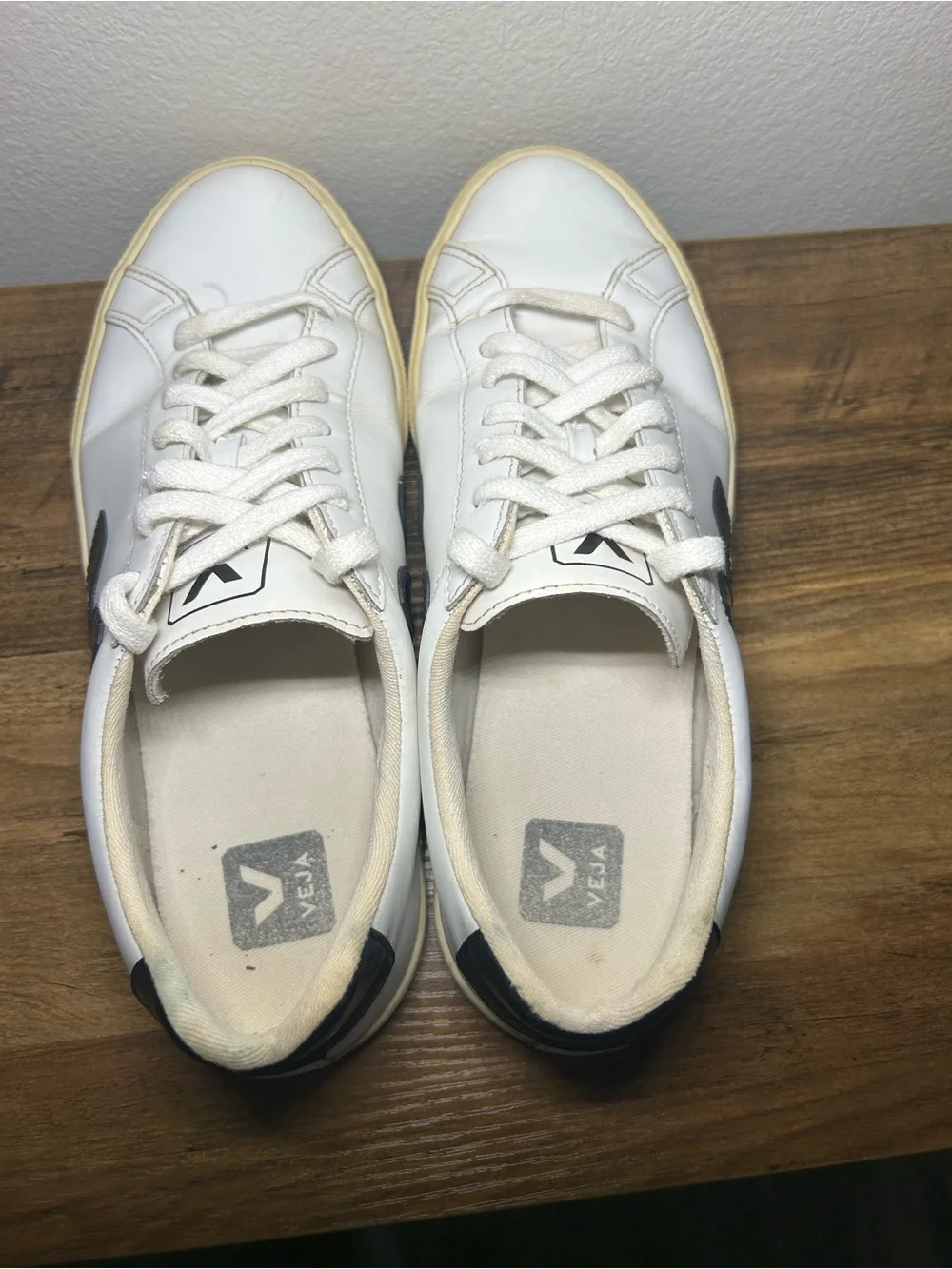 Veja White Leather Sneakers with Black V Detail
